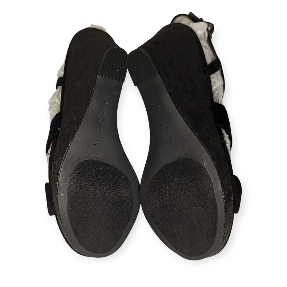 G.I.L.I Sandals Kahlie Printed Padded Insole Wedge Heels Women's Black Size 6M
